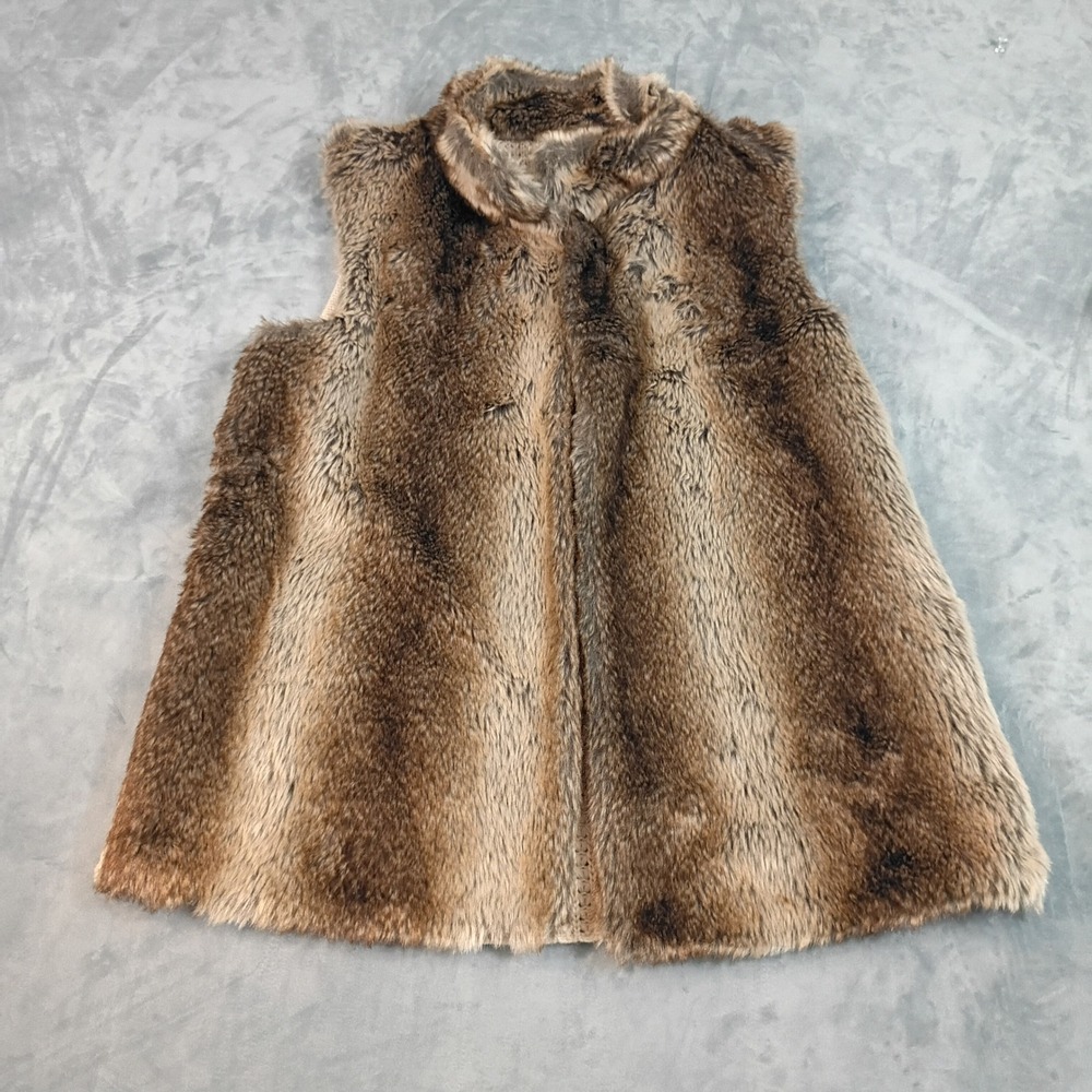 Song n Spirit Womens Brown Faux Fur Knit Back Open Front Vest Large RN114186